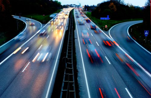 cars on highway Autobahn in Germany in high speed at night