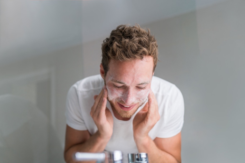 washing face, exfoliate, healthy skin after 40