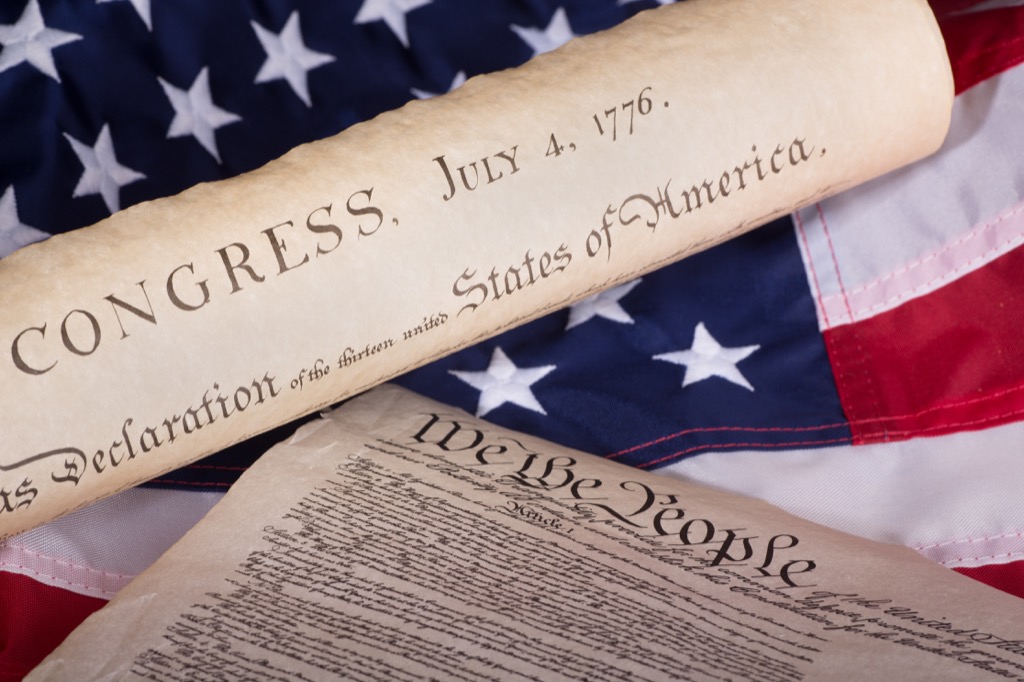 Declaration of Independence against American flag
