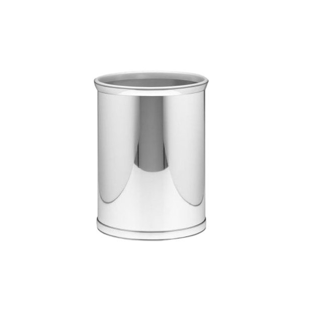 Slick chrome trash can, a stylish home upgrade.