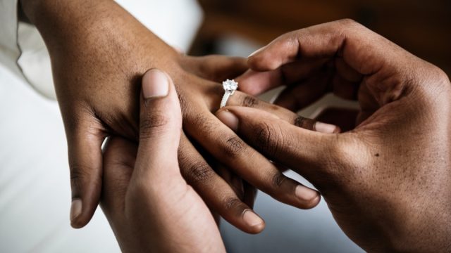 girl getting proposed to with engagement ring