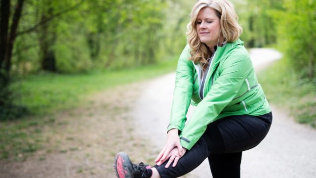 white woman exercising outside