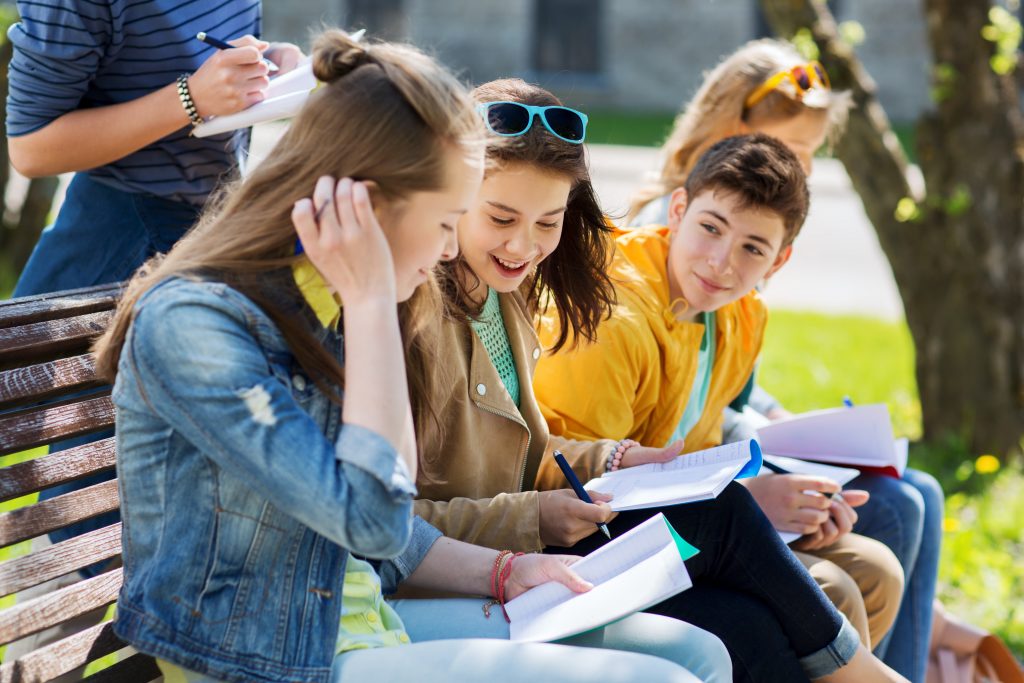 Kids Studying on Bench Daughter