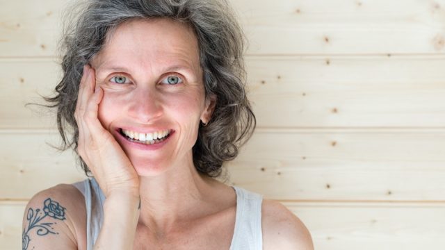 middle age woman with gray hair