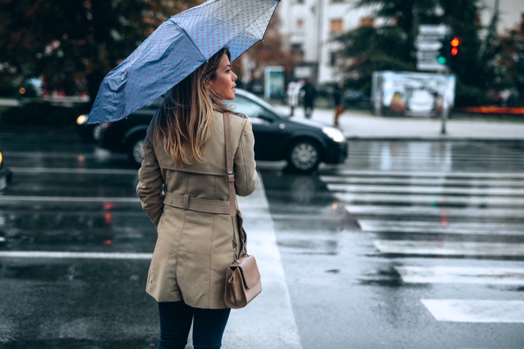 woman stuck in spring rain