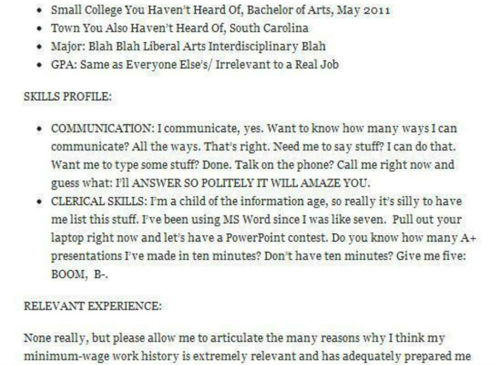Honest resume