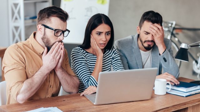 office man woman shocked appalled