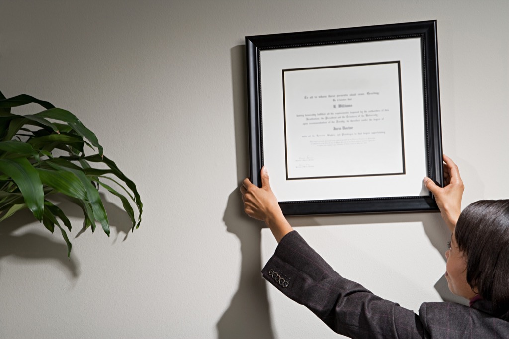 Diploma on the wall