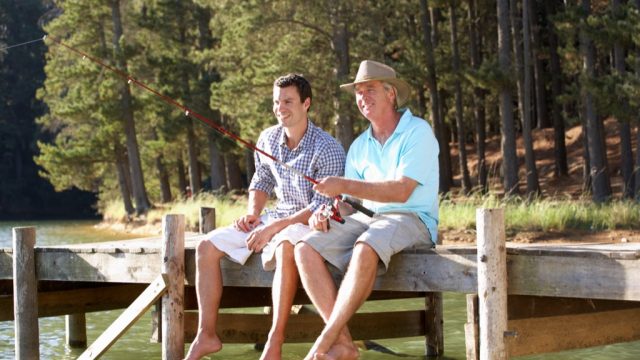 dad and son fishing