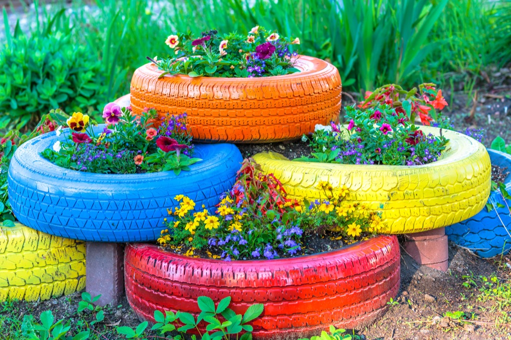 diy tire planters summer backyard plants