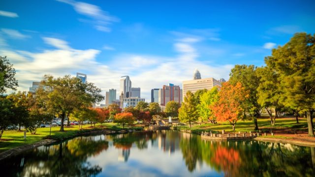 charlotte north carolina city park and skyline
