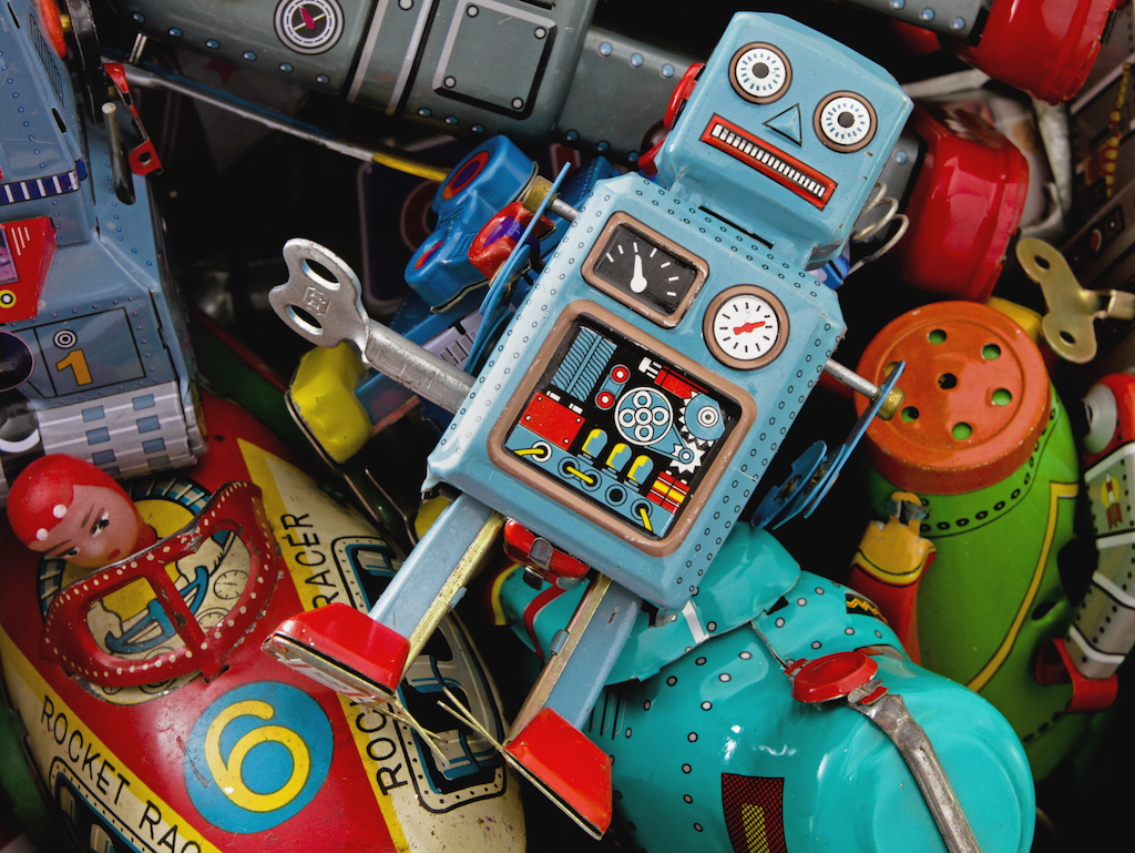 old vintage toys in a box, childhood toys