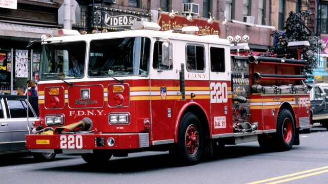 Fire truck in Brooklyn, used to explain why fire trucks are red