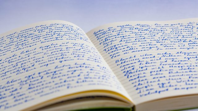 Handwritten notes in a notebook showing great handwriting