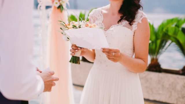 woman reads wedding vows, craziest things brides and grooms have ever done