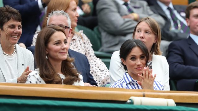 Kate (Catherine Middleton) Duchess of Cambridge and Meghan Markle, Duchess of Sussex. Ladies Finals Day, Day 12 Wimbledon Tennis The Championships, Wimbledon, London, on July 14, 2018