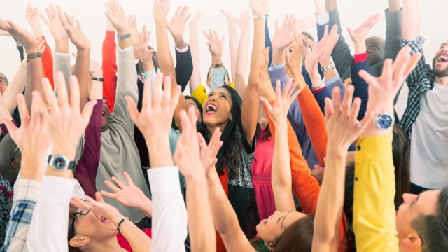 Enthusiastic crowd cheering