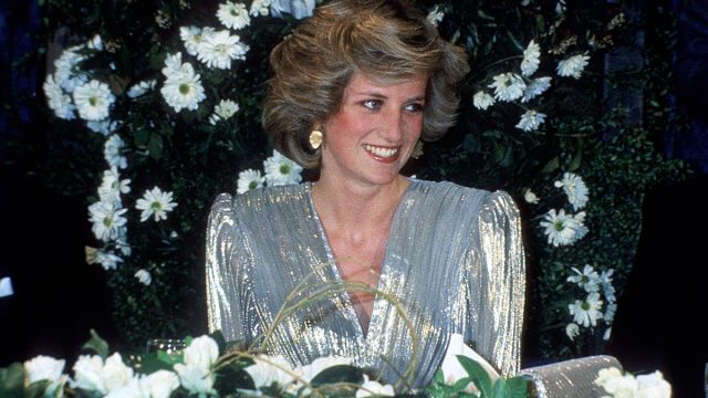 Princess Diana, the Princess of Wales, wearing a Bruce Oldfield dress. Image shot 03/1985.
