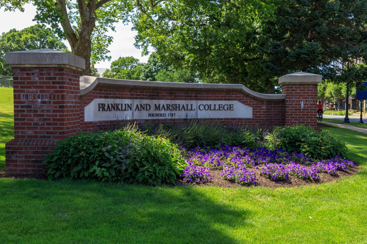 Lancaster, PA, USA - June 25, 2018: The Franklin and Marshall College sign at the school campus in a Lancaster City. - Image