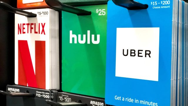 Gift cards on a display