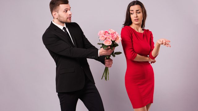 woman is not impressed with her gift for valentine's day