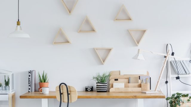 trendy home office with white walls
