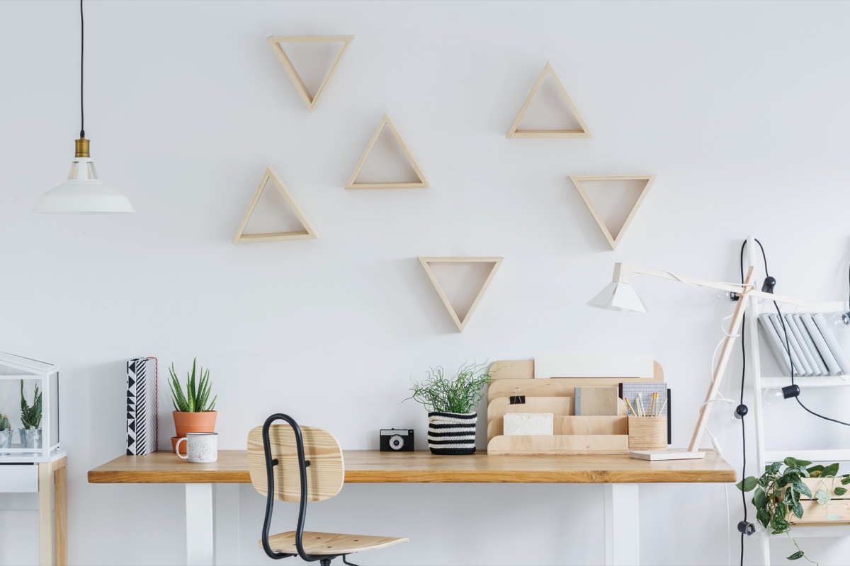 trendy home office with white walls
