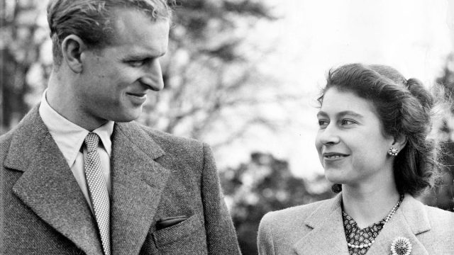 a young prince philip and queen elizabeth, shortly after engagement in 1947