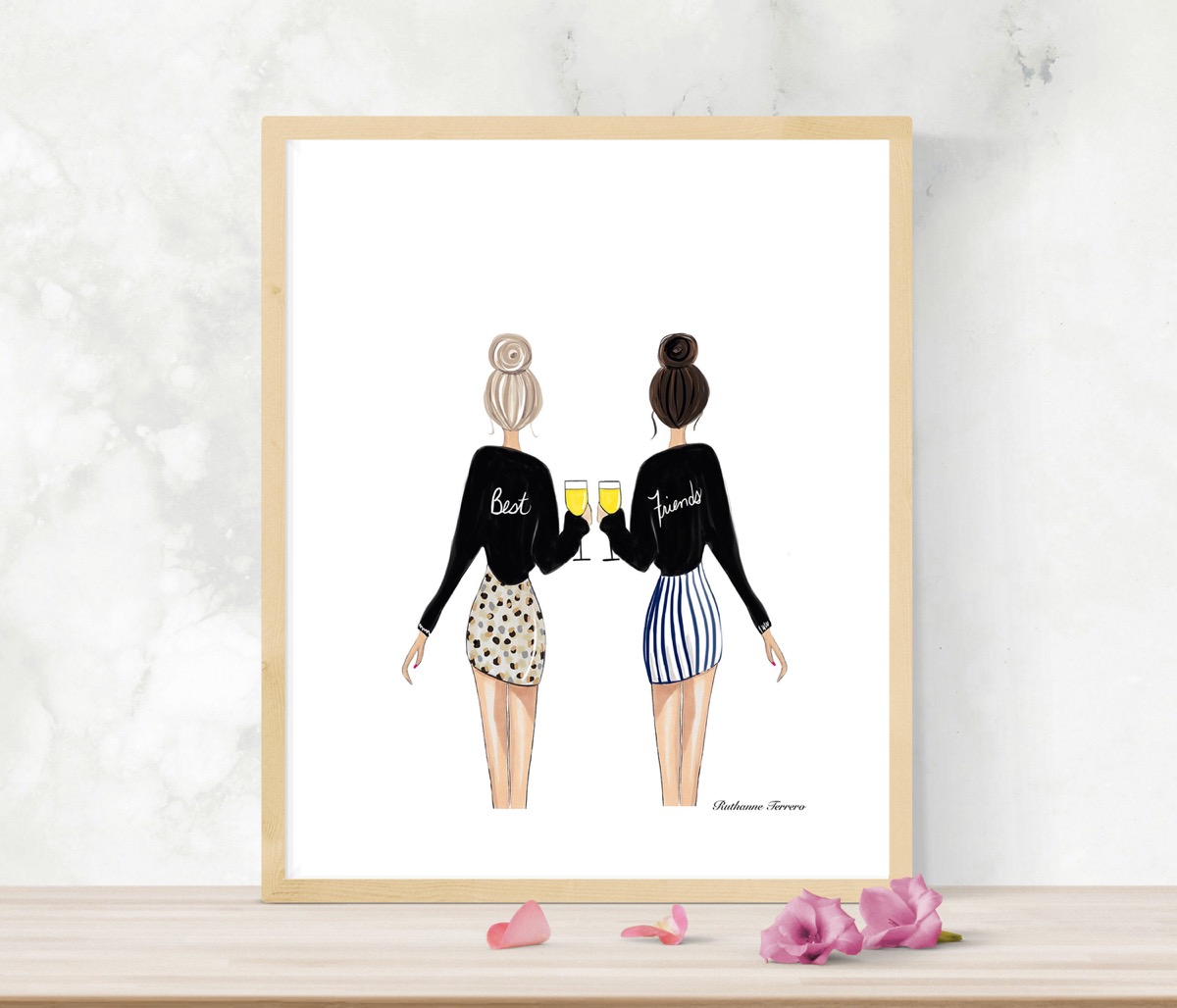 illustration of two women standing next to each other, best friend gifts