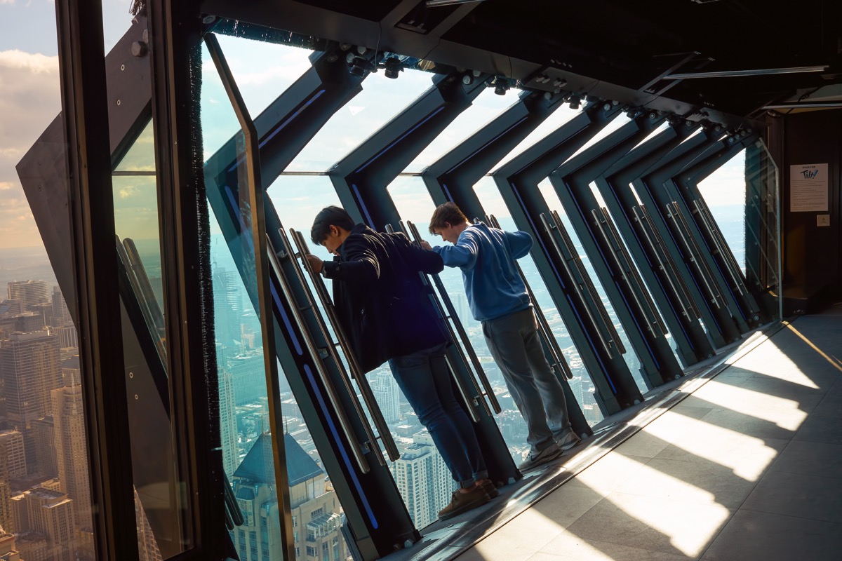 people getting a birds eye view of Chicago