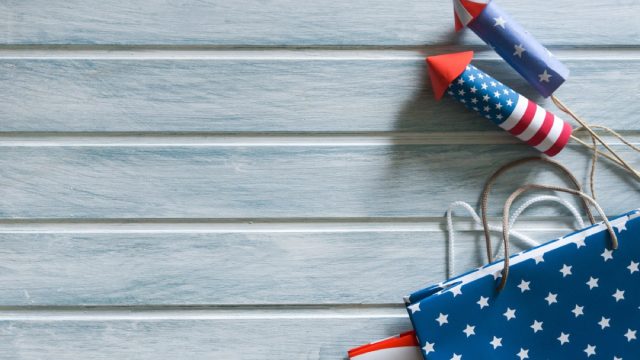 july 4th fireworks and shopping bags, july 4th sales