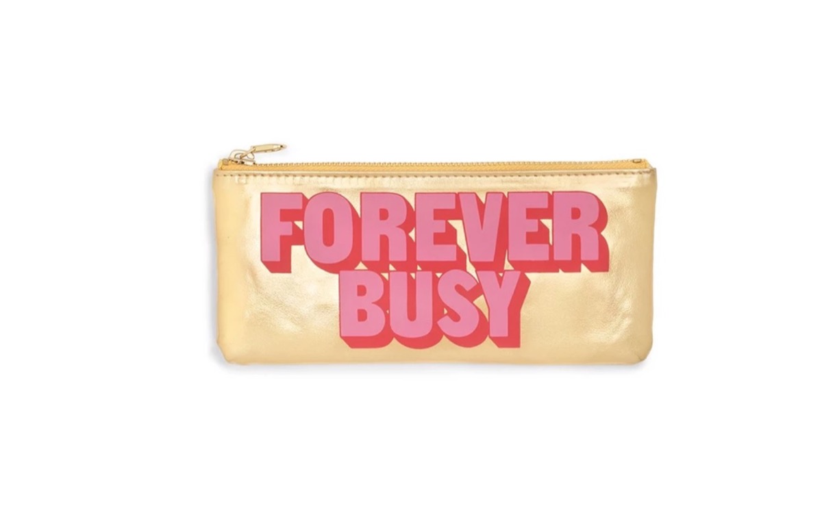 gold pouch with "forever busy" written on it, best gifts for girlfriend