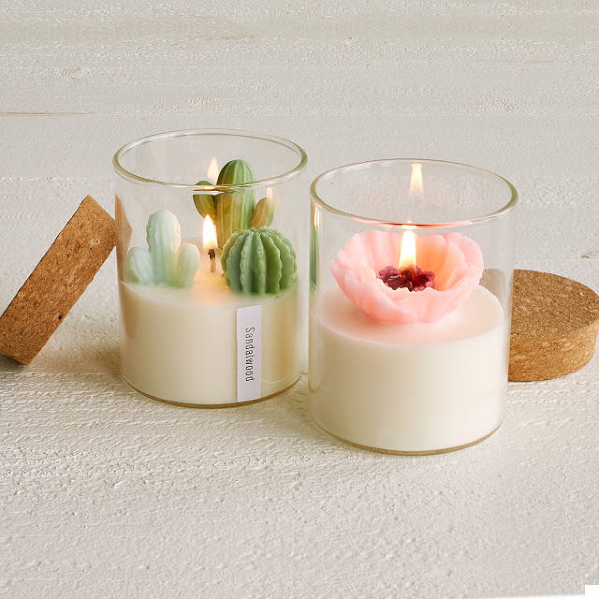 candles with fake cactuses and flowers in them, best gifts for girlfriend