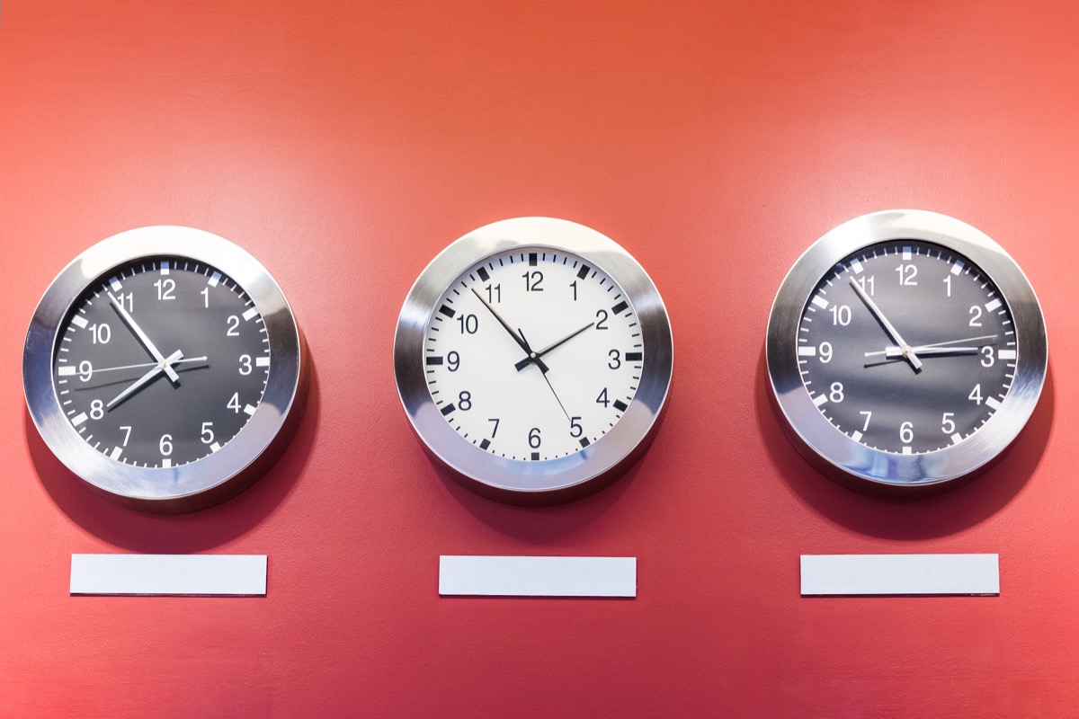 Clocks showing time zones