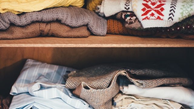 Messy shelves in a closet