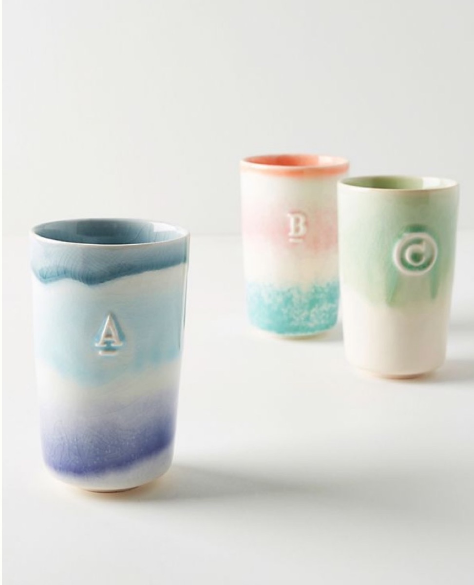 ceramic cups with embossed letters