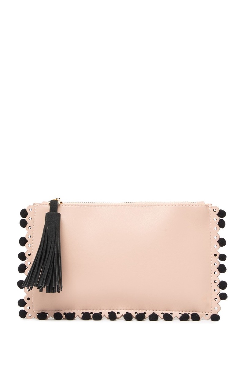pink wristlet with black pom poms, best gifts for girlfriend