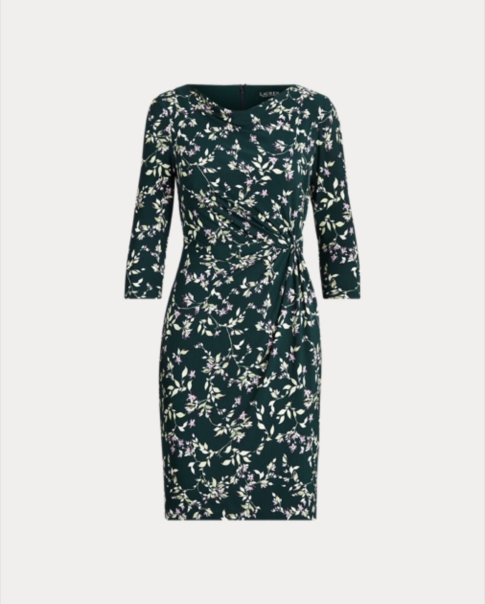 black faux wrap dress on white background, fall dresses