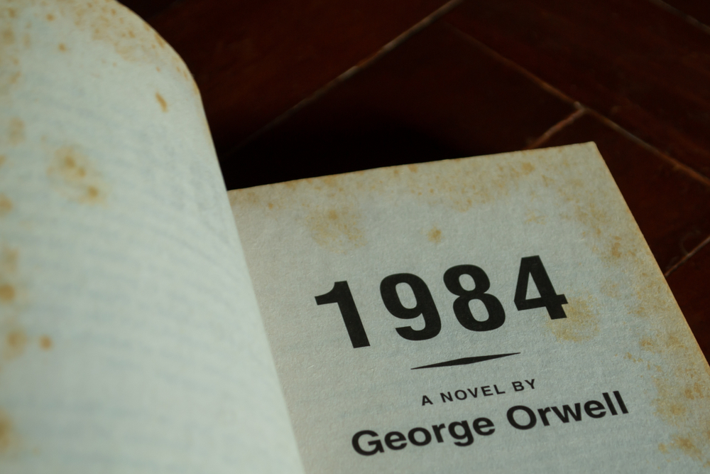 1984 book interior reads "A novel by George Orwell"