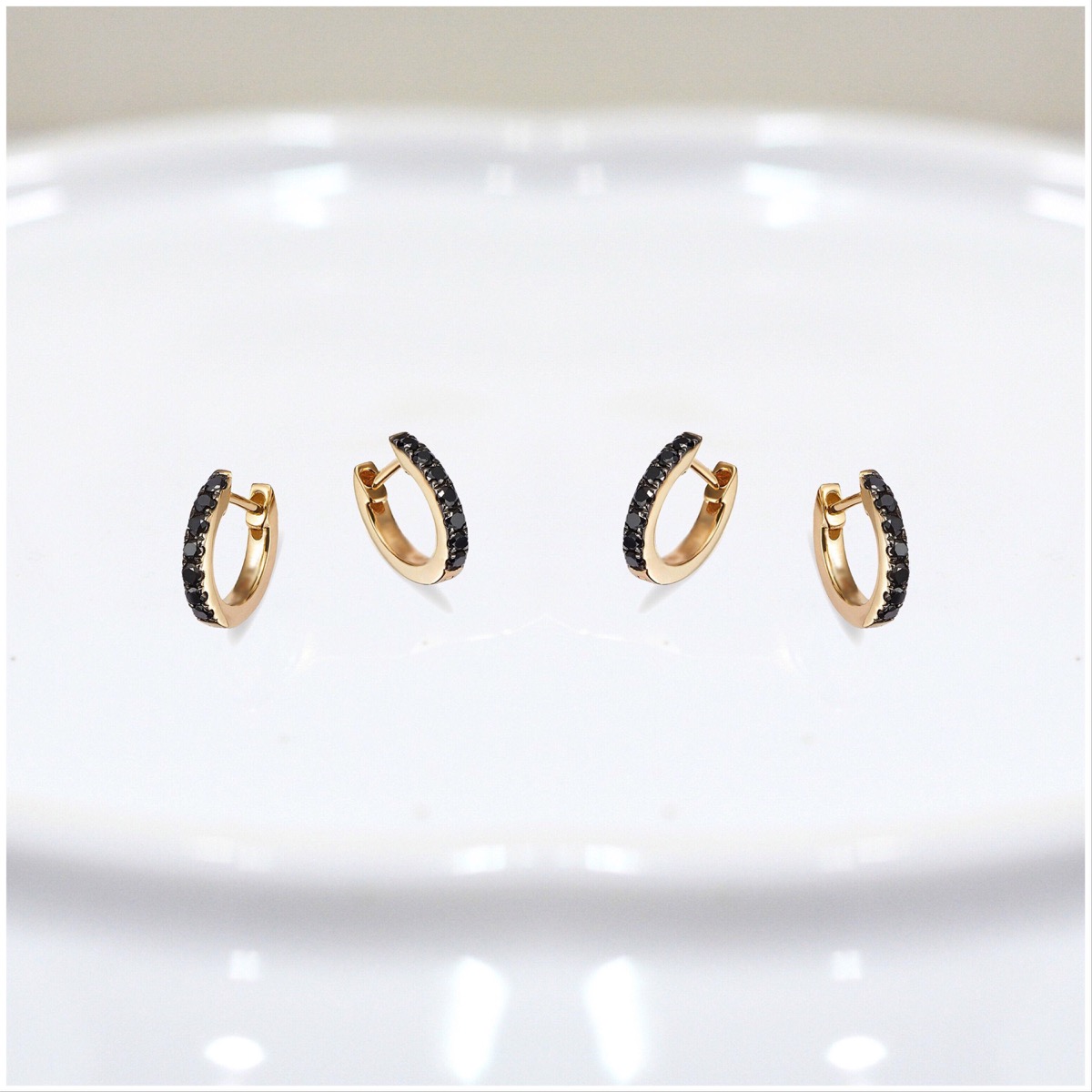 two pairs of gold hoops with black diamonds, Etsy jewelry
