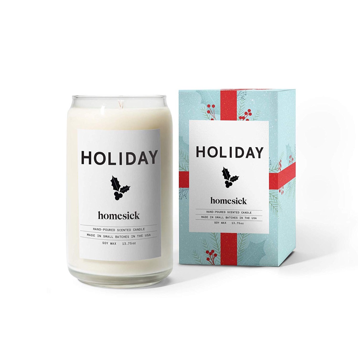 holiday homesick candle in glass jar
