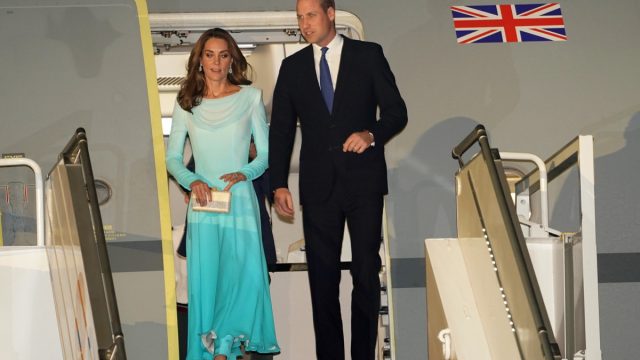 The Duke and Duchess of Cambridge arrive at the Pakistani Air Force Base Nur Khan, near Islamabad, on day one of the royal visit to Pakistan.
