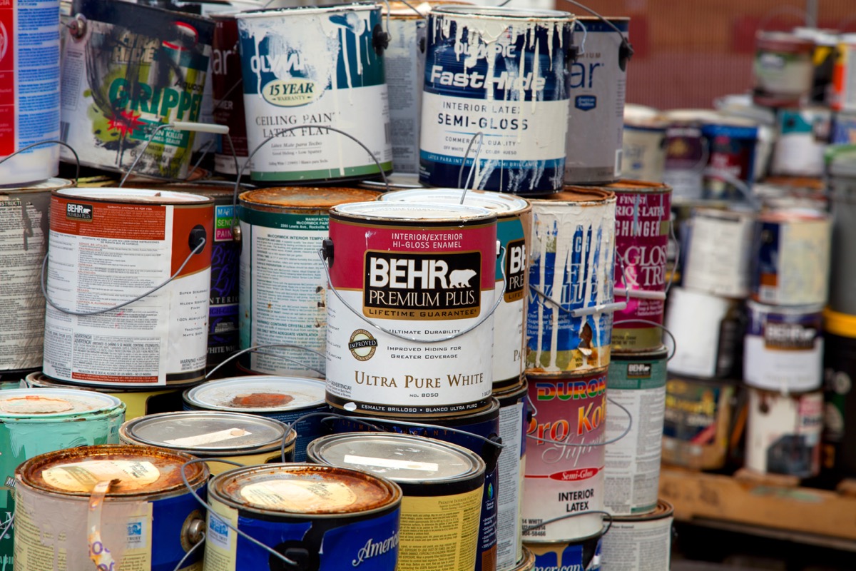 piles of paint cans