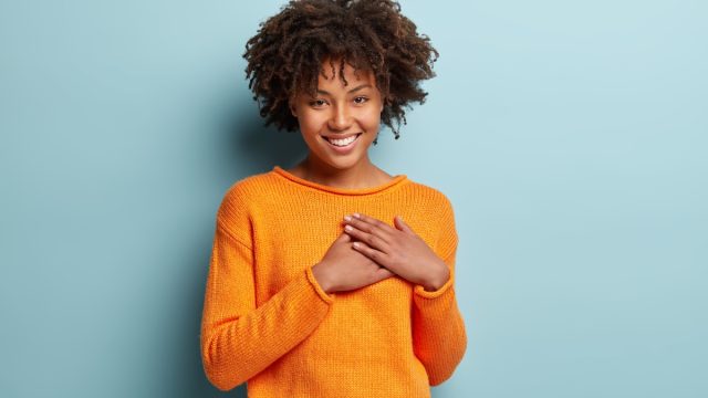 touched thankful woman giving thanks