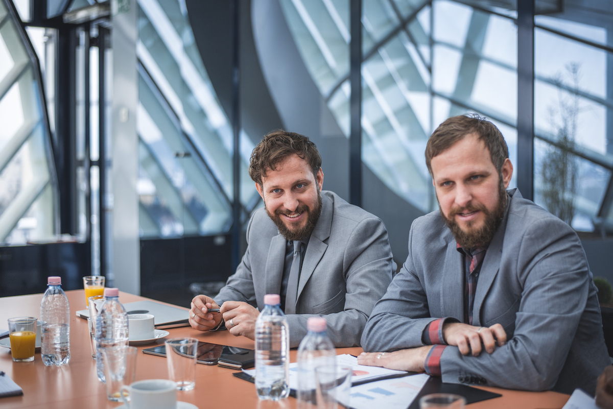 Twins having a meeting in an office
