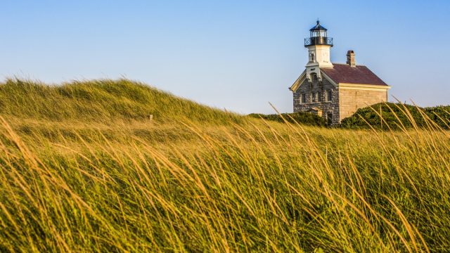 Block Island's North Lighthouse in the afternoon sun