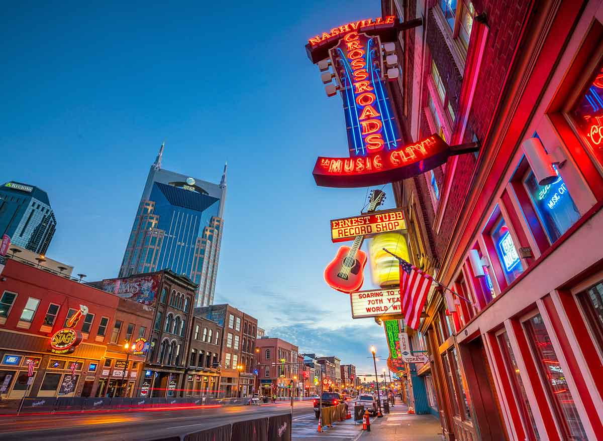 glowing signs and buildings in nashville