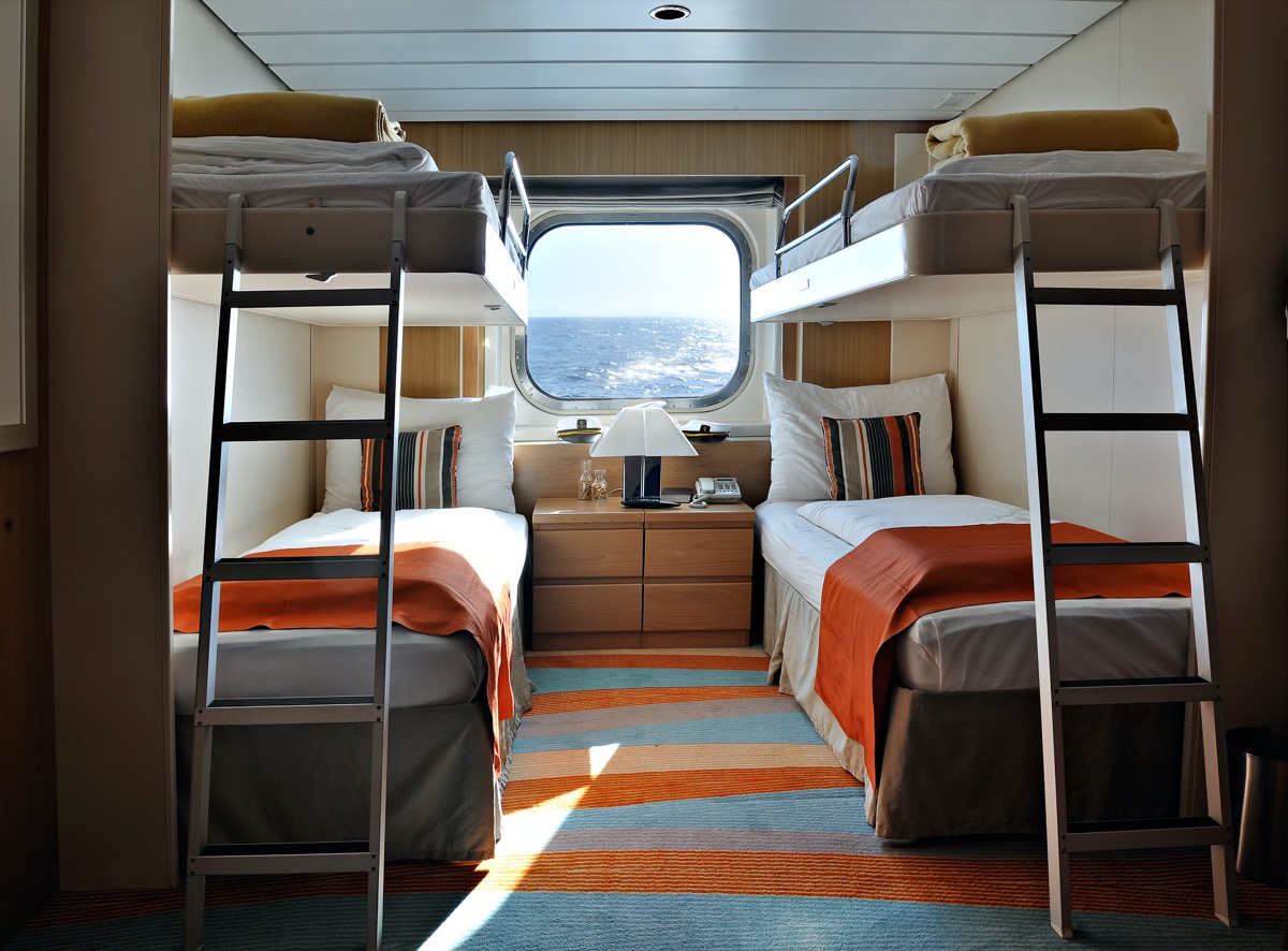 cruise cabin with two bunk beds