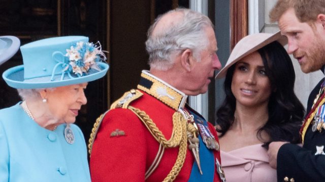 Trooping The Colour 2018 with Queen Elizabeth II, Prince Charles, Meghan Duchess of Sussex, Prince Harry on the balcony at Buckingham Palace