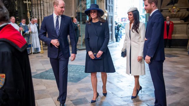 The Duke and Duchess of Cambridge, Prince Harry and Meghan Markle attend the Commonwealth Service at Westminster Abbey, London in 2018